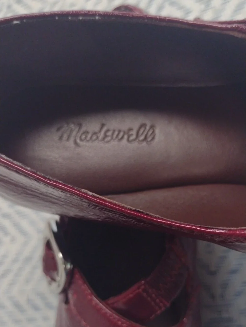 Women's Burgundy Mary Jane Flats with Decorative Buckle